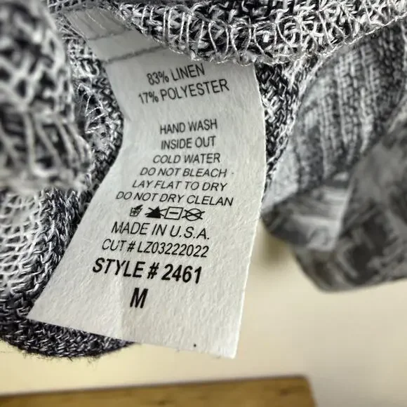 Yushi Linen Jacket Womens Medium Silver Black Open Front Lightweight Top - Picture 7 of 7